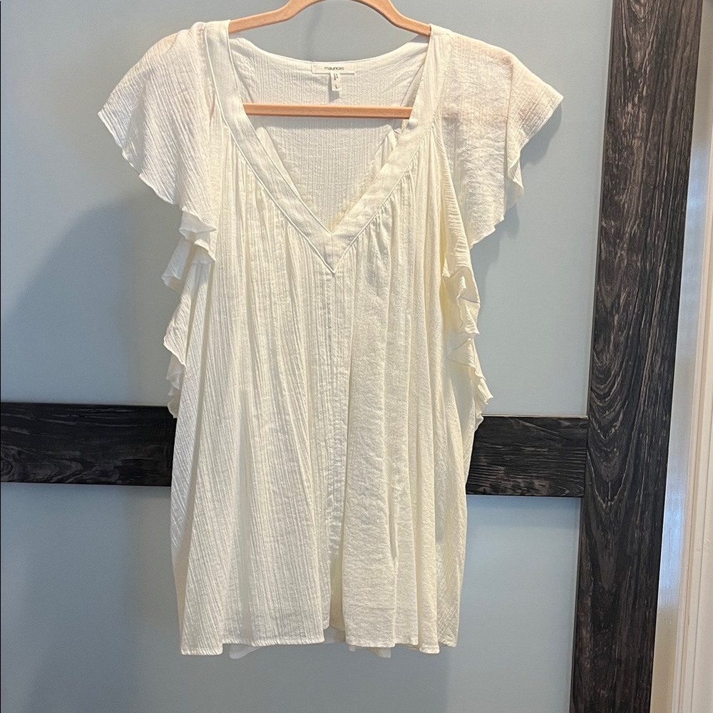 Maurices Cream Ruffle Sleeve Blouse
